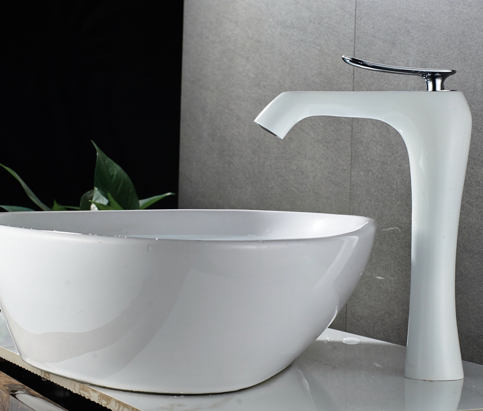 Pure White Basin Faucet with Tall Single Handle 